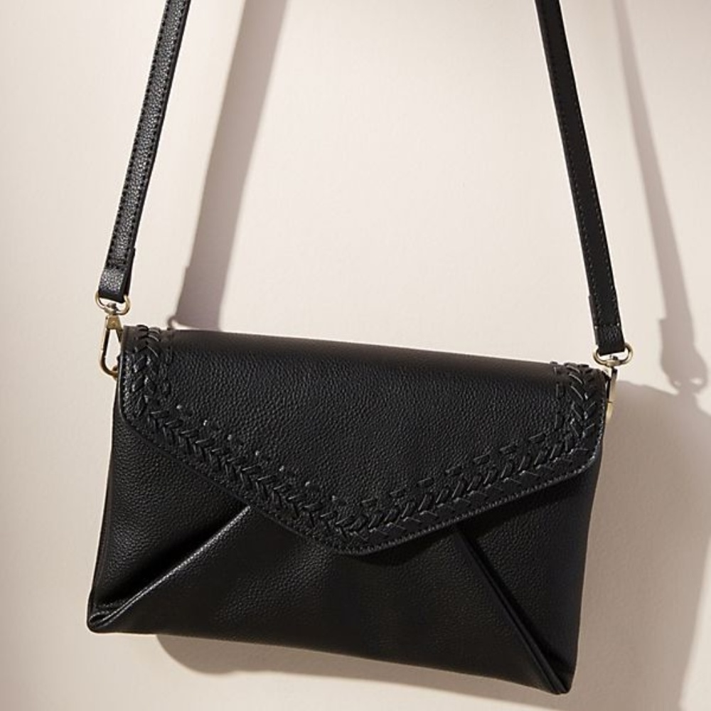 Isabella Whipstitch Black Envelope Crossbody
